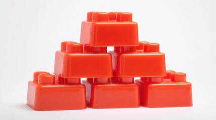 Obraz premium Bright Red Plastic Building Blocks Interlocking for Creative Play and Construction