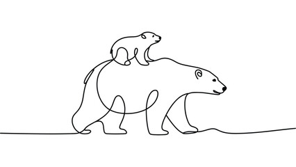 minimalist continuous line drawing of polar bear with cub wildlife arctic animal concept simple outline vector illustration isolated © Mushtaq