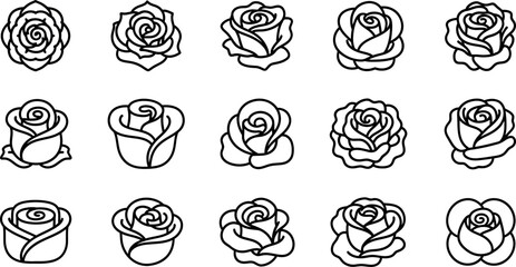 Black line of roses in various stages of bloom line black and white floral flowers © GR Graphics