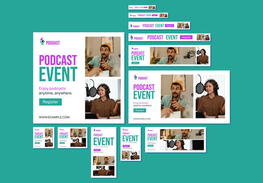 Podcast Event Promotion Web Banner Ads Design Set