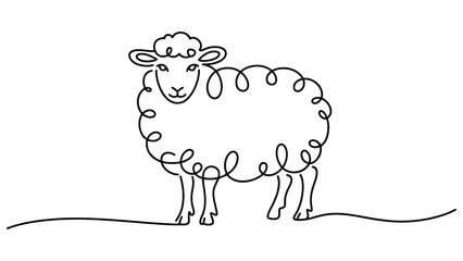 Obraz premium minimal sheep continuous line art farm animal illustration simple livestock outline rural agriculture concept cute wool animal minimalist drawing