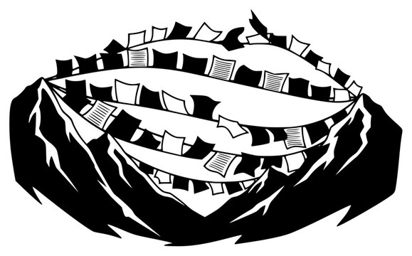 ite illustration of a surreal landscape with mountains and floating papers, art, black, drawing, fang, head, illustration, jaw, laugh, mouth, open, pillow, smile, white, against transparent background