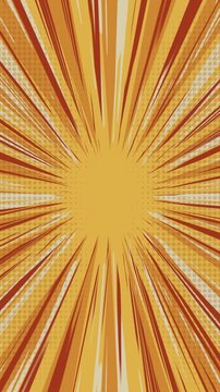 Retro comic zoom burst background with halftone dots and radial lines