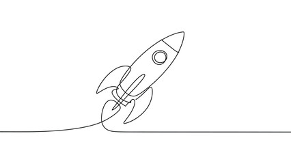 minimal rocket launch continuous line art space exploration concept simple spacecraft outline futuristic startup growth symbol minimalist illustration © Mushtaq