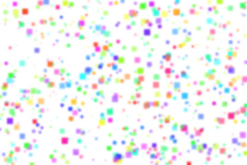 Obraz premium Vibrant abstract background of colorful blurred squares and dots floating on white.