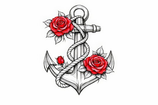 tatuaje de ancla con rosas