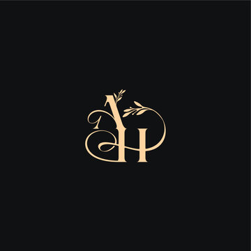 monogram elegant concept luxury feel with wavy line AH organic leaves wedding logo letter