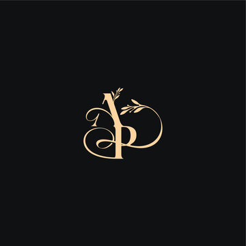 monogram elegant concept luxury feel with wavy line AP organic leaves wedding logo letter