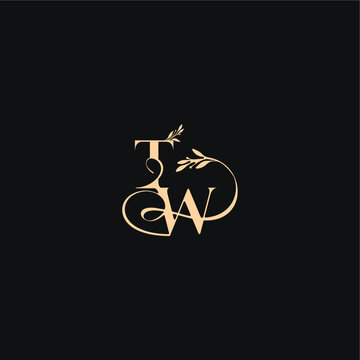 luxury feel with wavy line TW monogram elegant concept letter organic leaves wedding logo