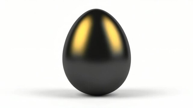 Luxurious dark metallic egg with golden highlights on a clean white background