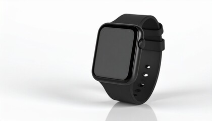 Fototapeta premium A sleek black smartwatch with a blank screen is displayed on a white surface.