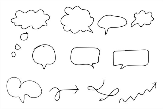 A collection of hand drawn speech bubbles and conversation symbols