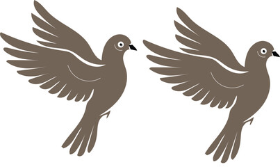 Fototapeta premium Set of 2 brown flying doves vector icons