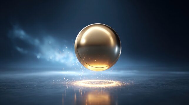 Polished gold spherical orb suspended mid-air with glowing energy and sparks