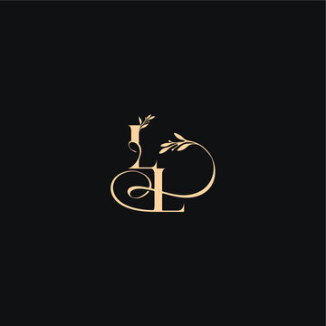 monogram elegant concept luxury feel with wavy line LL organic leaves wedding logo letter