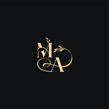monogram elegant concept luxury feel with wavy line MA organic leaves wedding logo letter