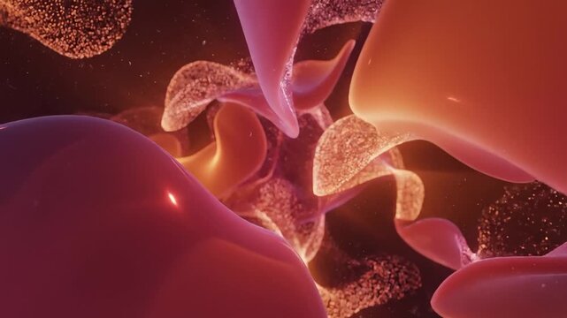 Abstract Microscopic Cells Floating and Moving in Fluid, Science Animation
