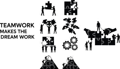 Obraz premium Teamwork makes dream work puzzle pieces with people working together