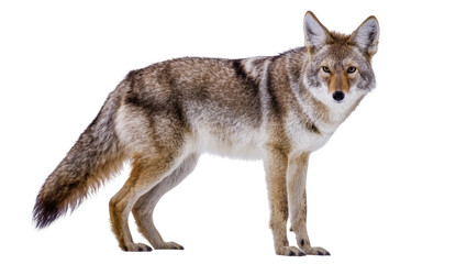 Isolated majestic wild coyote standing confidently, showcasing natural fur and features © dominica