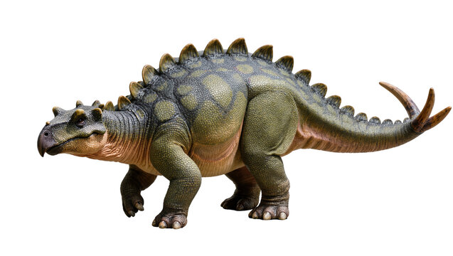 Isolated Ankylosaurus-like dinosaur model, prehistoric creature with armored body and tail spikes