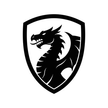 Dragon Head Shield Emblem Mascot Logo Design