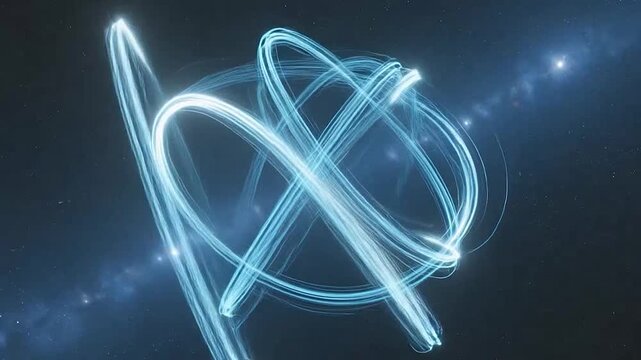 Abstract glowing light trails forming an orbital pattern in the void