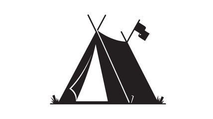 Tent teepee with a flag on a white background, symbolizing camping and adventure. featuring wigwam, canvas, outdoors with shelter and camp elements © Beckham 