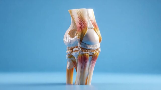 Anatomical Marvel: A detailed anatomical model of a knee joint sits against a soft blue backdrop, revealing the intricate network of bones, cartilage, and ligaments.