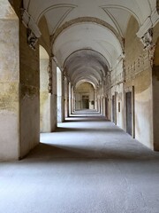 Obraz premium Long Vaulted Corridor in Ancient Cistercian Abbey