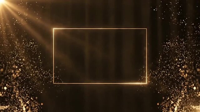Elegant Golden Particle Background with Glowing Light Frame and Shimmering Dust Effects for Luxurious Event Celebrations