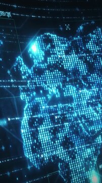 Digital world map visualizing global network data connectivity