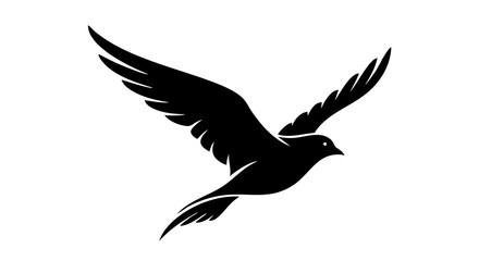 Obraz premium Minimalist black bird silhouette vector, flying dove or seagull icon, elegant soaring bird graphic for logo design and branding