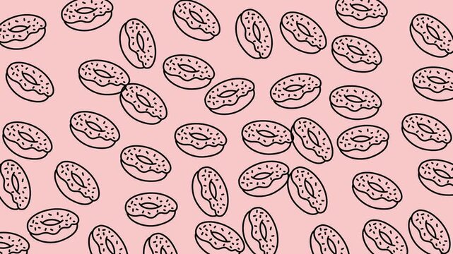 Handdrawn donut line doodle seamless pattern featuring cute bakery outline illustrations in simple sketch style.