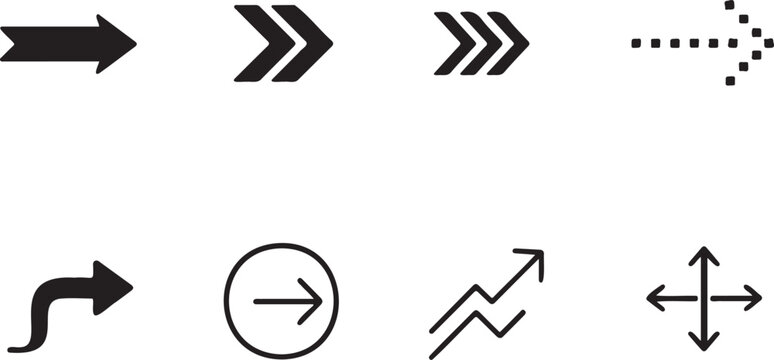 arrow navigation direction minimal icon set, pointer movement arrow symbol collection, interface direction arrow icons pack