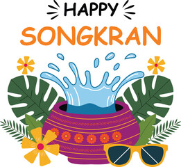 Fototapeta premium Happy Songkran Festival Water Splash Vector Illustration,
