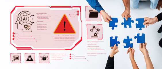 Futuristic cybersecurity concept featuring a critical system warning, malware detection, and red...