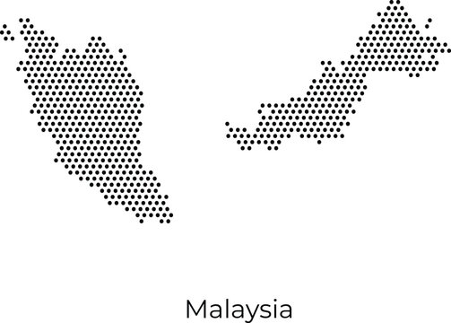 Minimalist Malaysia dotted map vector with a clean circle pattern. Ideal for travel industry designs, professional infographics, and modern technology-themed business presentations.