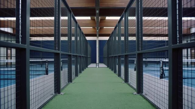 Indoor Padel Tennis Court With Green Turf And Blue Courts padel court indoor sports