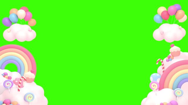 Cartoon rainbow candy frame on green screen animation. (loop)