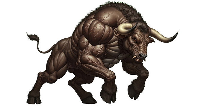 Minotaur Illustration of a Muscular Brown Bull man