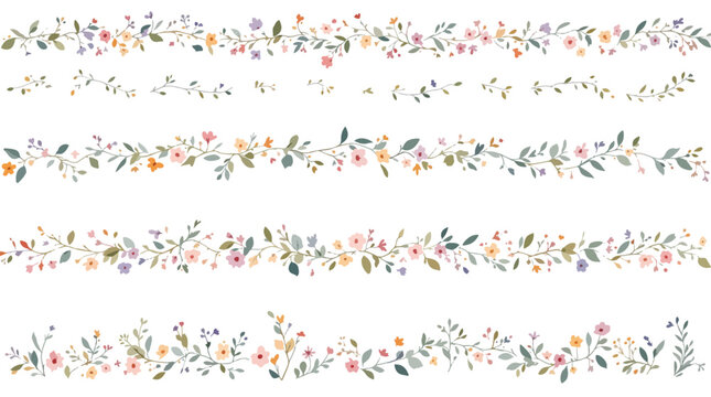 Light and romantic flower lines with soft watercolor blossoms and leafy details