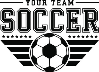 Soccer Team Typography Badge With Football Ball Illustration