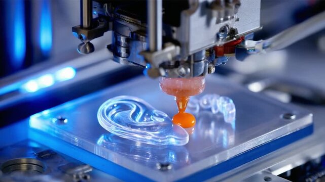 3D Printing in Action: Precision and Innovation. Capturing the futuristic process of additive manufacturing, showcasing the creation of intricate objects with cutting-edge technology.