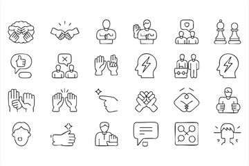 Fototapeta premium Money Banking And Financial Planning Outline Icons Featuring Investment And Profit Symbols 