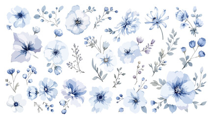 Fototapeta premium Watercolor floral garlands with tiny blossoms and leaves forming delicate horizontal stripes