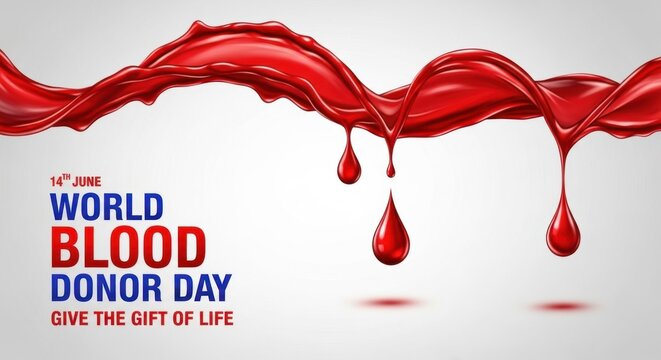 World blood donor day awareness poster with red blood drops
