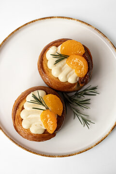 Pastry Dessert with Cream and Tangerine