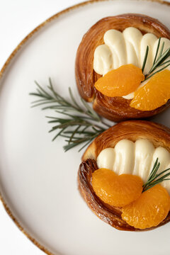 Pastry Dessert with Cream and Tangerine