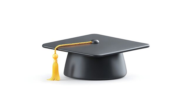 A minimalist graphic features a black graduation cap emoji with a tassel isolated on a pure white background representing educational milestones and the culmination of study