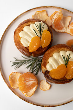 Pastry Dessert with Cream and Tangerine